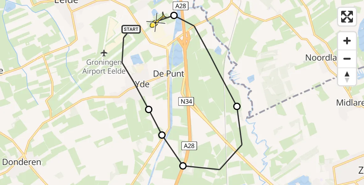 Routekaart van de vlucht: Lifeliner 4 naar Eelde, Sissingestraat
