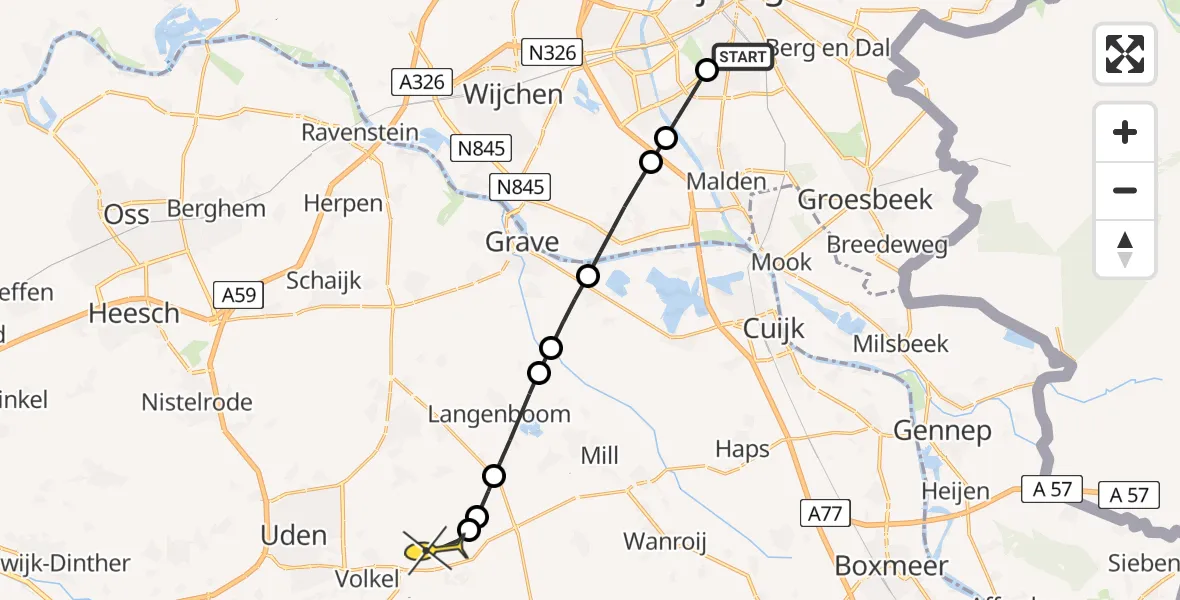 Routekaart van de vlucht: Lifeliner 3 naar Vliegbasis Volkel, Giraffestraat