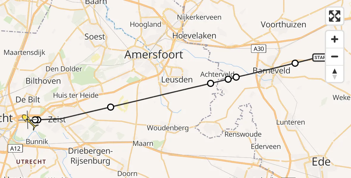 Routekaart van de vlucht: Lifeliner 1 naar Universitair Medisch Centrum Utrecht, Wesselseweg