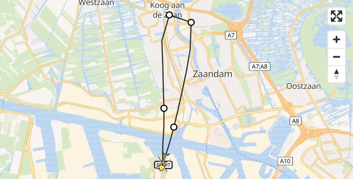 Routekaart van de vlucht: Lifeliner 1 naar Amsterdam Heliport, Albert Heijn Distributiecentrum