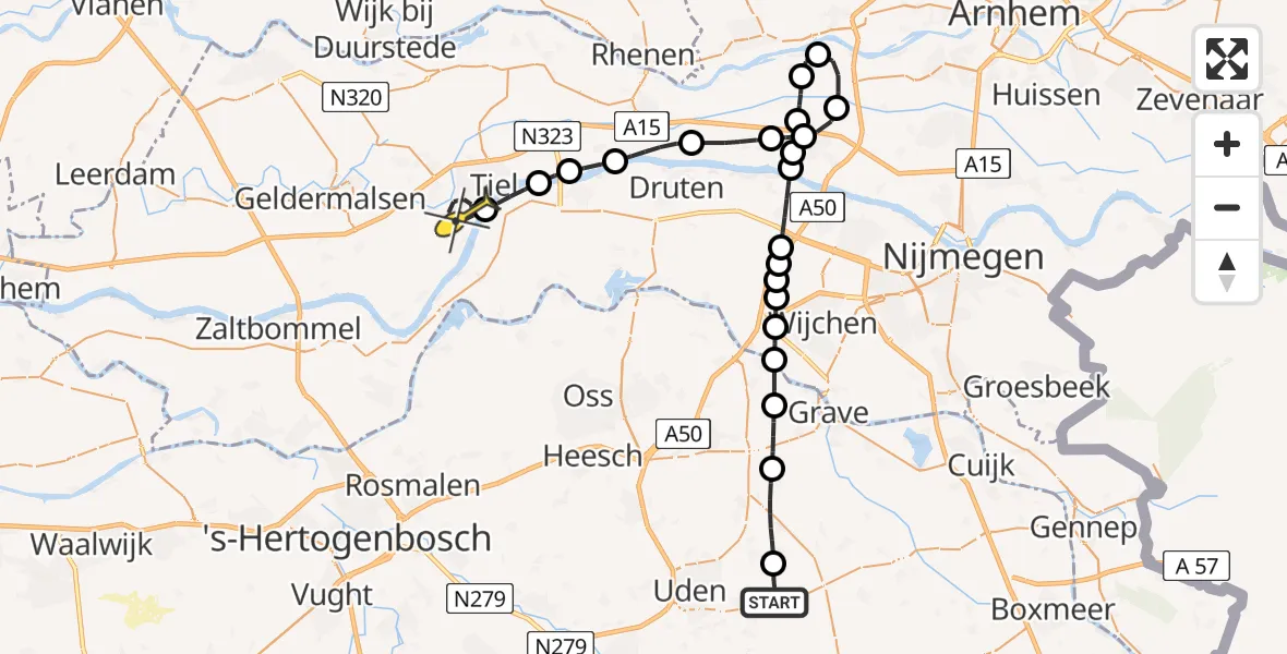 Routekaart van de vlucht: Lifeliner 3 naar Tiel, Houtvennen