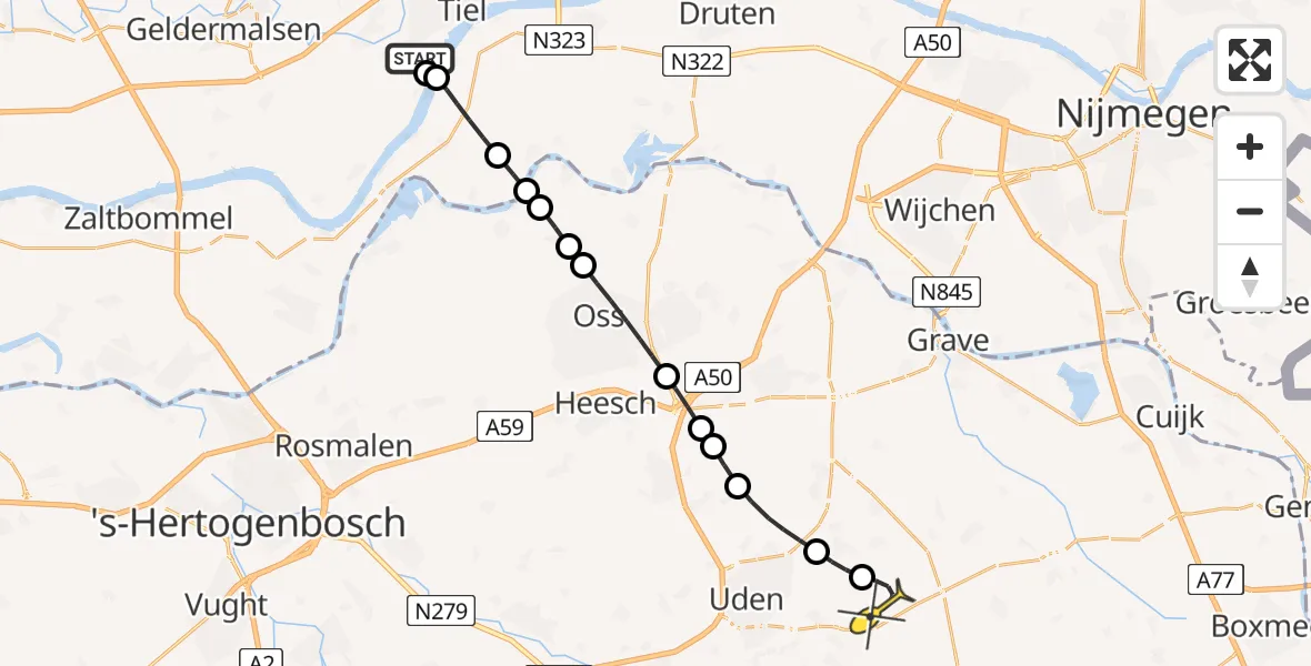 Routekaart van de vlucht: Lifeliner 3 naar Vliegbasis Volkel, Steenfabriek