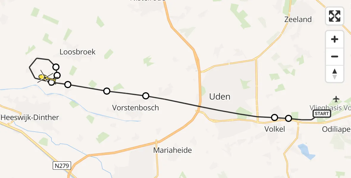 Routekaart van de vlucht: Lifeliner 3 naar Heeswijk-Dinther, Rondweg Volkel