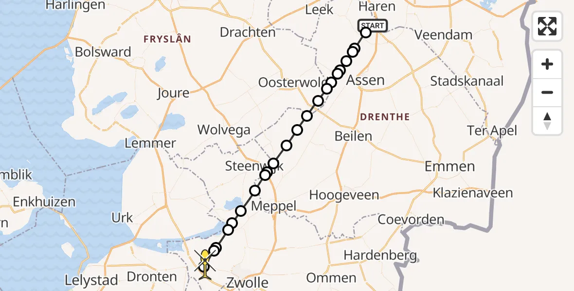 Routekaart van de vlucht: Lifeliner 4 naar Kampen, Oosterloop