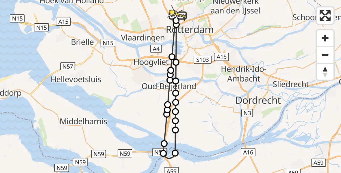 Routekaart van de vlucht: Lifeliner 2 naar Rotterdam The Hague Airport, Zestienhovensekade