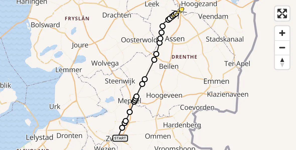 Routekaart van de vlucht: Lifeliner 4 naar Groningen Airport Eelde, Javastraat