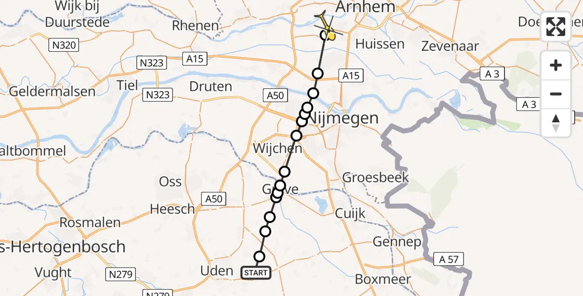 Routekaart van de vlucht: Lifeliner 3 naar Arnhem, Millsebaan
