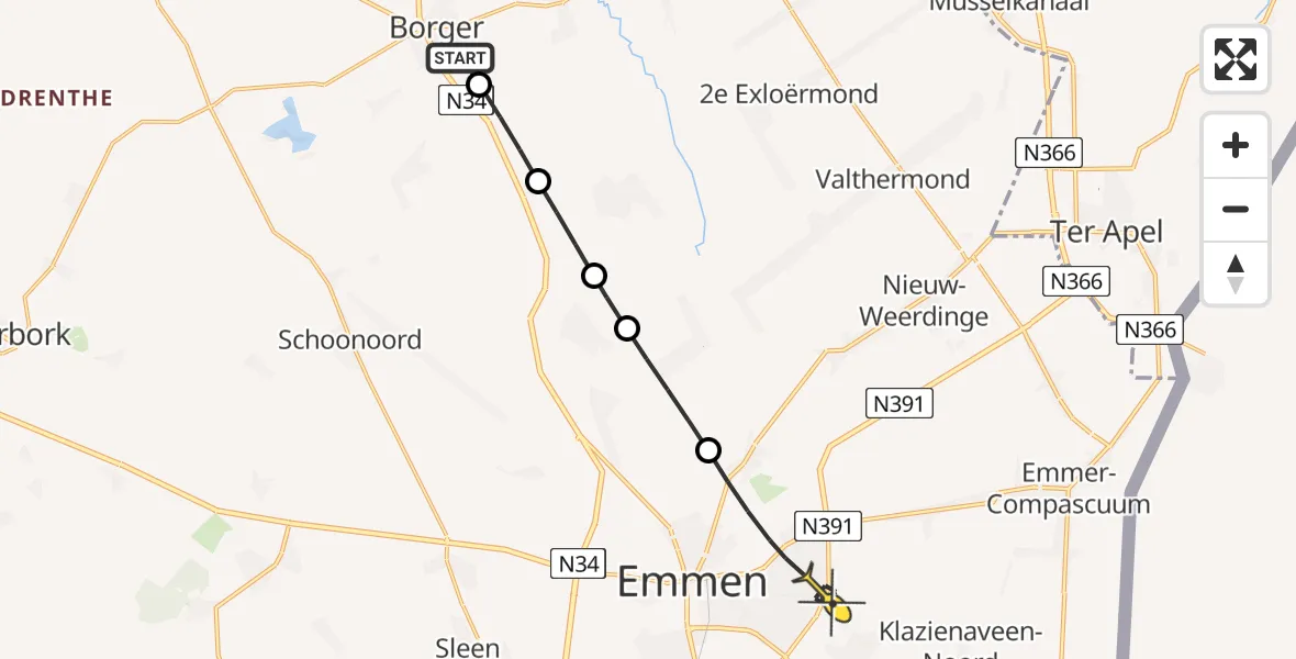 Routekaart van de vlucht: Lifeliner 4 naar Emmen, Bodenpad