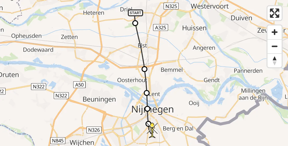 Routekaart van de vlucht: Lifeliner 3 naar Radboud Universitair Medisch Centrum, Grote Molenstraat