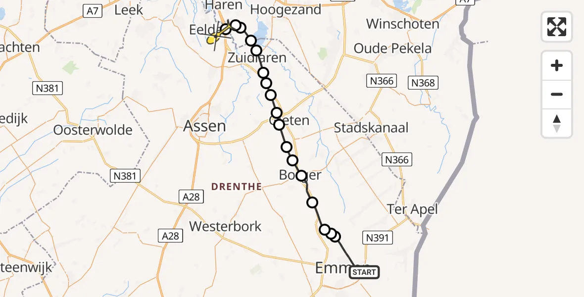 Routekaart van de vlucht: Lifeliner 4 naar Groningen Airport Eelde, Iemingecamp
