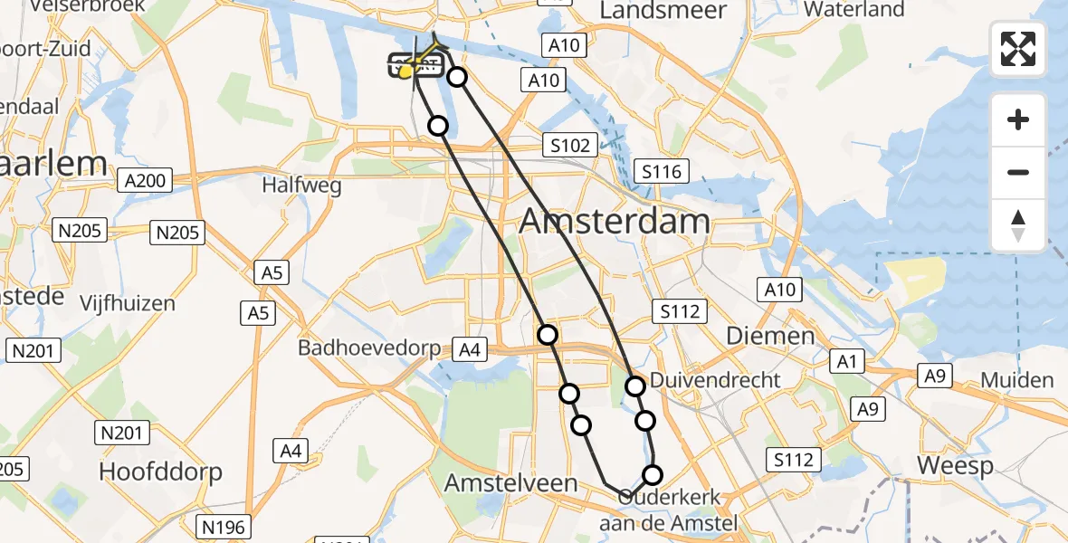 Routekaart van de vlucht: Lifeliner 1 naar Amsterdam Heliport, Corsicaweg