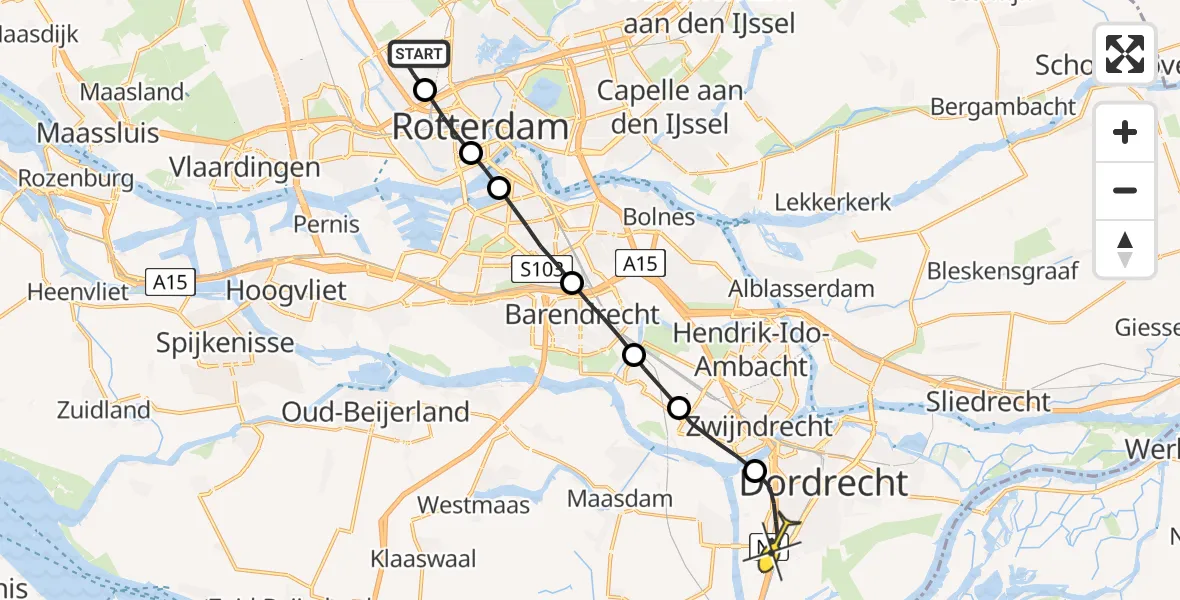 Routekaart van de vlucht: Lifeliner 2 naar Dordrecht, Deelenpad