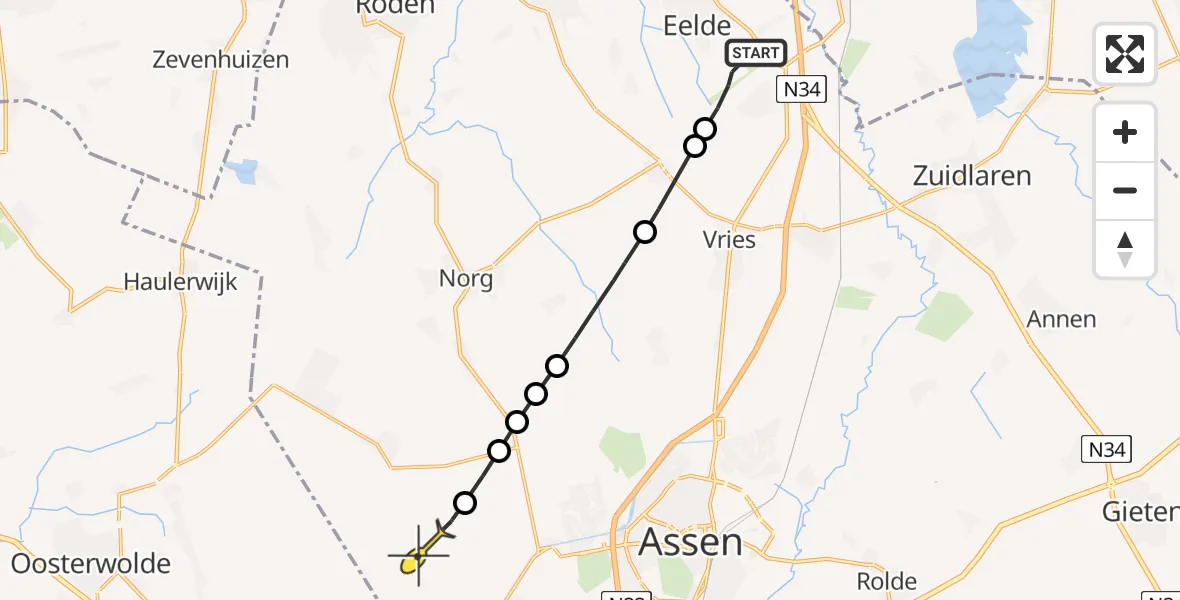Routekaart van de vlucht: Lifeliner 4 naar Veenhuizen, Moespot