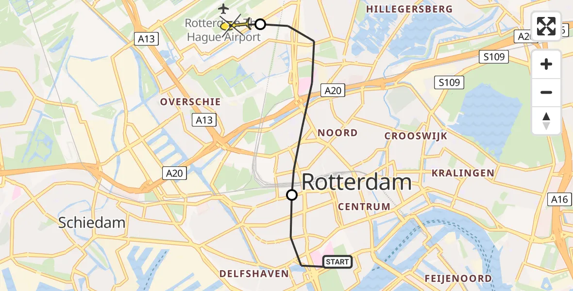 Routekaart van de vlucht: Lifeliner 2 naar Rotterdam The Hague Airport, Mathenesserlaan