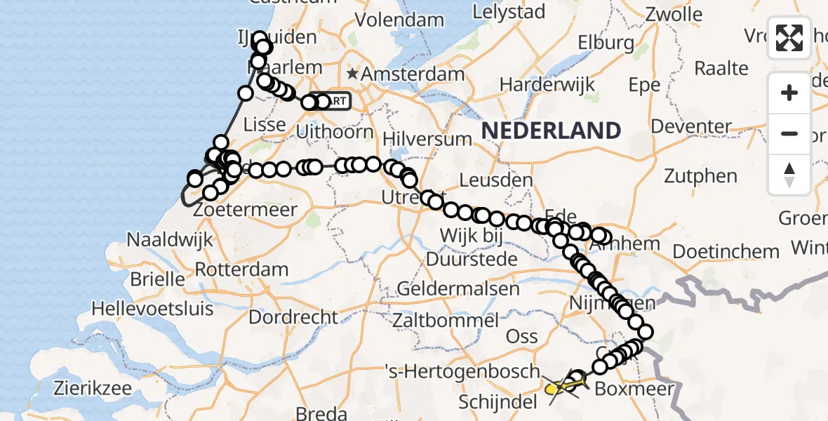 Vluchtroute Politiehelikopter van Schiphol naar Vliegbasis Volkel