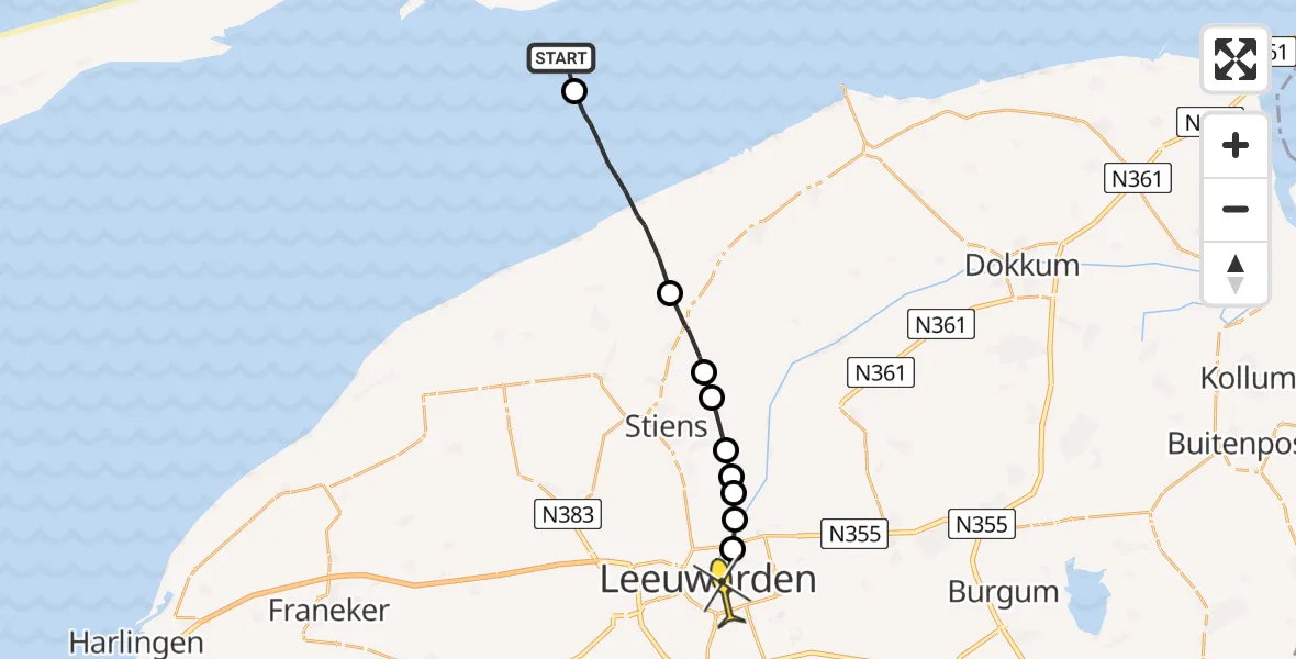 Routekaart van de vlucht: Ambulanceheli naar Leeuwarden, Dantziggat