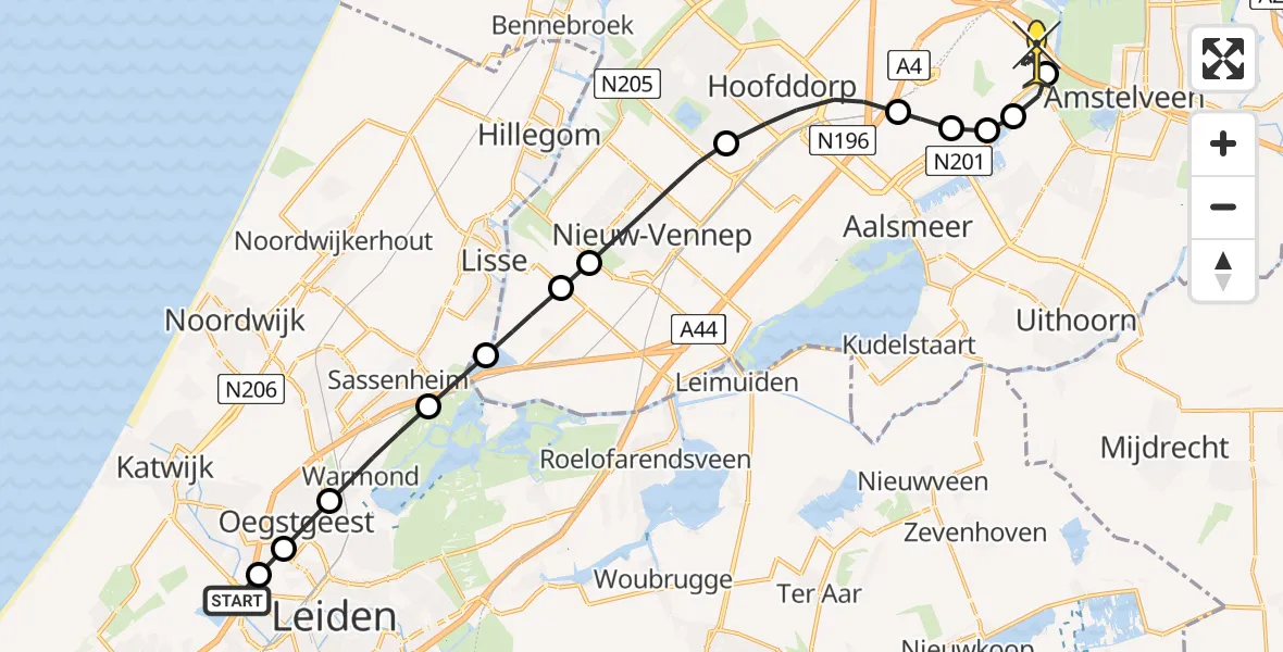 Routekaart van de vlucht: Politieheli naar Schiphol, Koninginnelaan