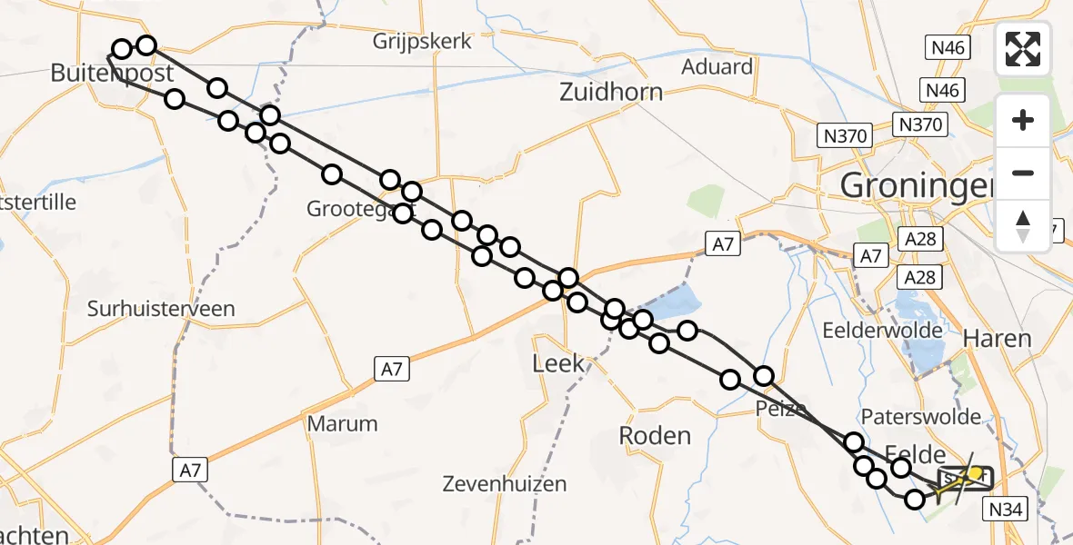 Routekaart van de vlucht: Lifeliner 4 naar Groningen Airport Eelde, Molenweg