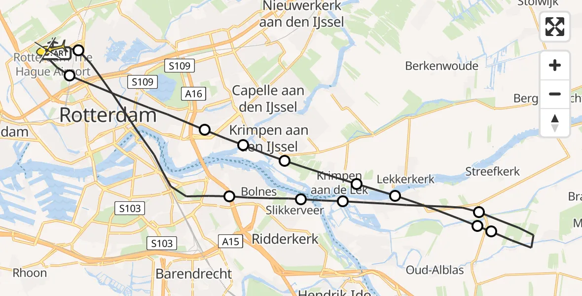Routekaart van de vlucht: Lifeliner 2 naar Rotterdam The Hague Airport, Overschiese Kleiweg