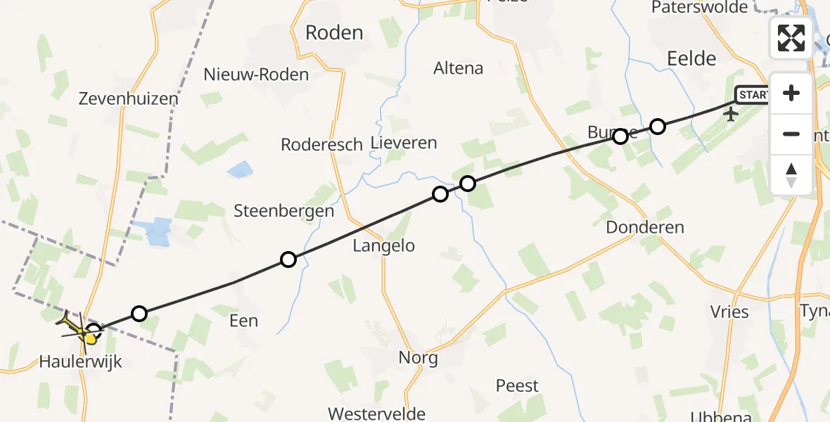 Routekaart van de vlucht: Lifeliner 4 naar Haulerwijk, Veldkampweg
