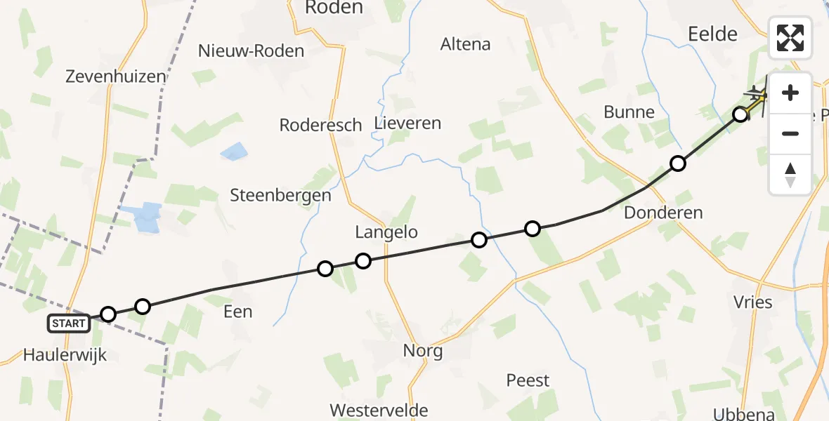 Routekaart van de vlucht: Lifeliner 4 naar Groningen Airport Eelde, Loop door het Eenerveld