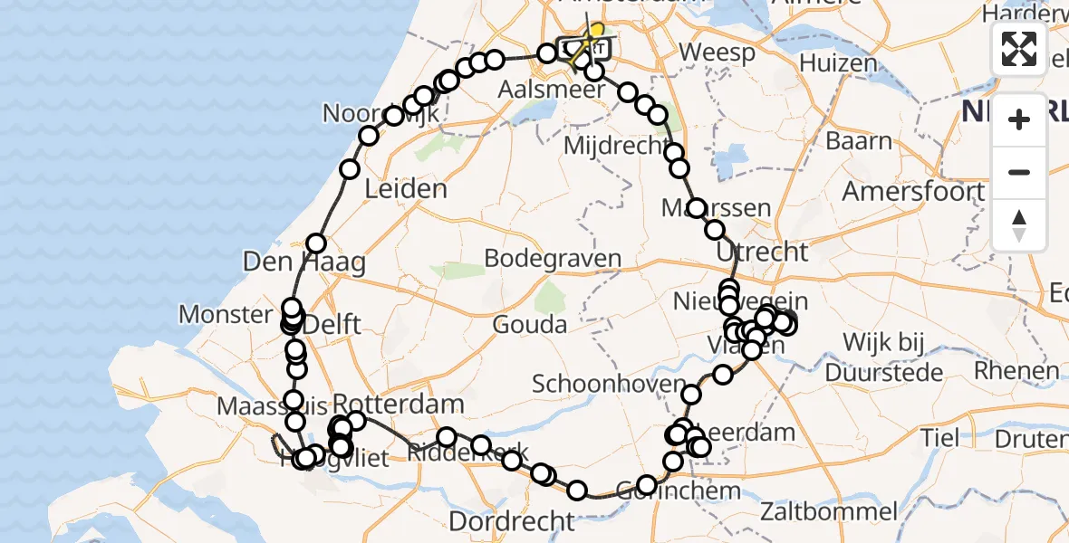 Vluchtroute Politiehelikopter van Schiphol naar Schiphol