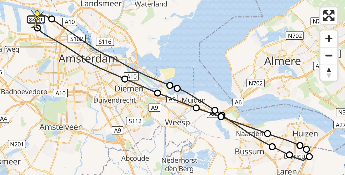 Routekaart van de vlucht: Lifeliner 1 naar Amsterdam Heliport, Westhavenweg