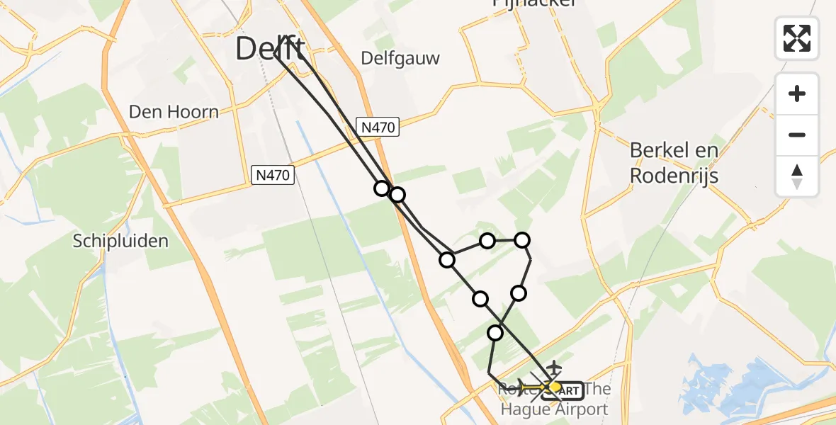 Routekaart van de vlucht: Lifeliner 2 naar Rotterdam The Hague Airport, Schieveense polder