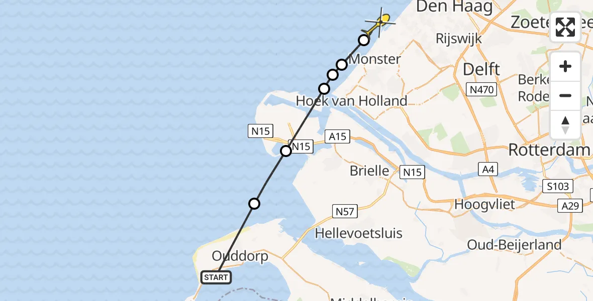 Routekaart van de vlucht: Kustwachthelikopter naar Monster, Oudelandseweg