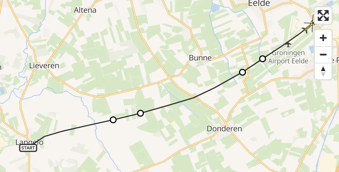 Routekaart van de vlucht: Lifeliner 4 naar Groningen Airport Eelde, Oosterweg