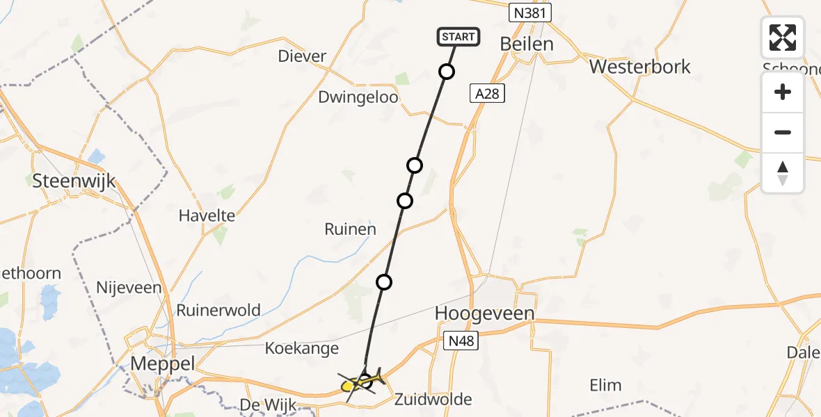 Routekaart van de vlucht: Lifeliner 4 naar Veeningen, Lheebroek