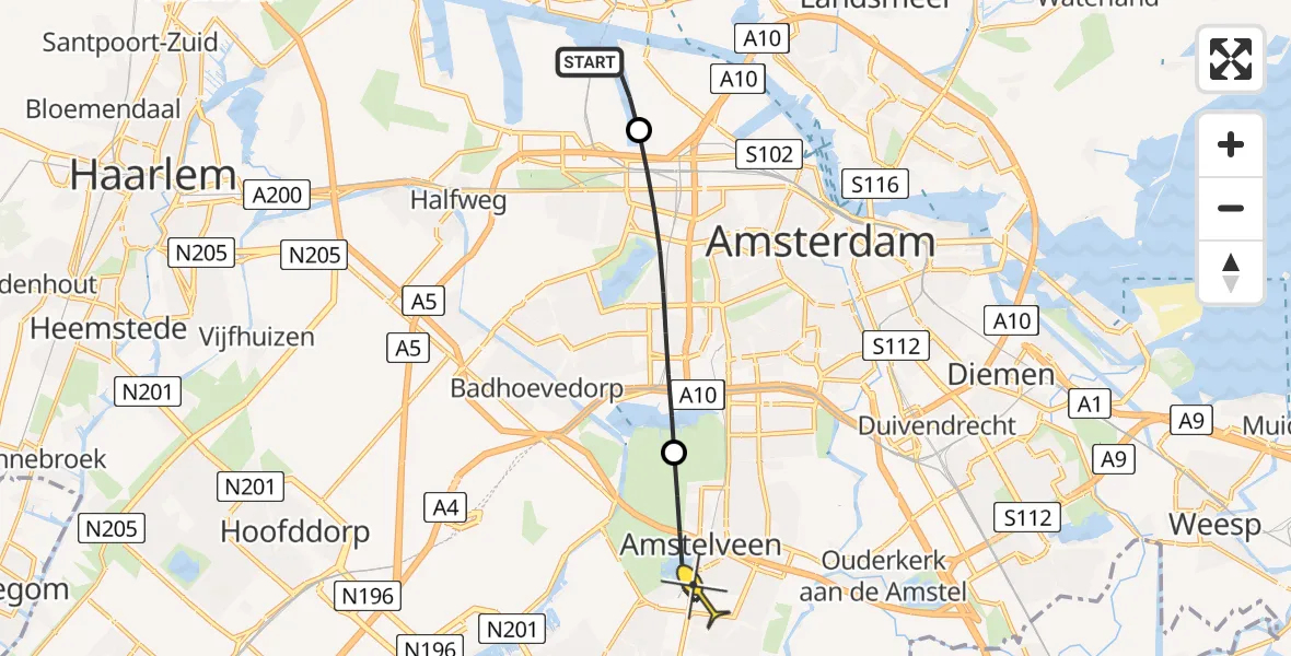 Routekaart van de vlucht: Lifeliner 1 naar Amstelveen, Westhaven
