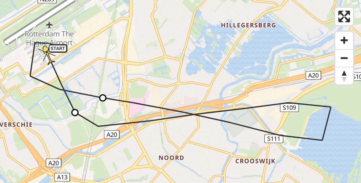Routekaart van de vlucht: Lifeliner 2 naar Rotterdam The Hague Airport, Tegelplaats