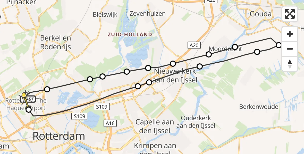 Routekaart van de vlucht: Lifeliner 2 naar Rotterdam The Hague Airport, Volkelstraat