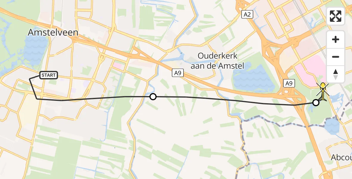 Routekaart van de vlucht: Lifeliner 1 naar Academisch Medisch Centrum (AMC), Bovenkerkerweg