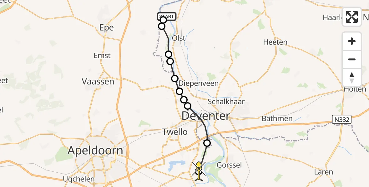 Routekaart van de vlucht: Lifeliner 3 naar Voorst, Nederhofsloot