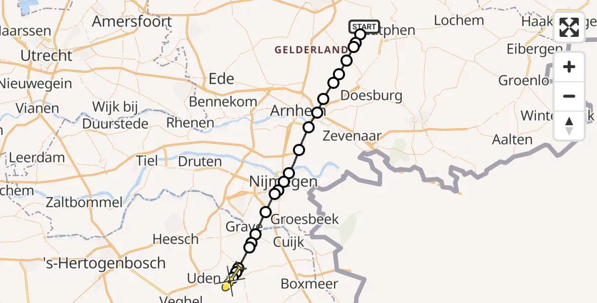 Routekaart van de vlucht: Lifeliner 3 naar Vliegbasis Volkel, Langedijk