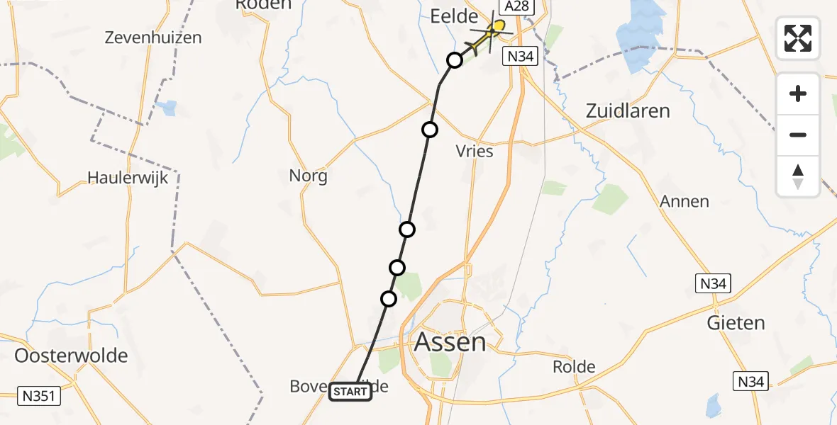 Routekaart van de vlucht: Lifeliner 4 naar Groningen Airport Eelde, Witterzomer