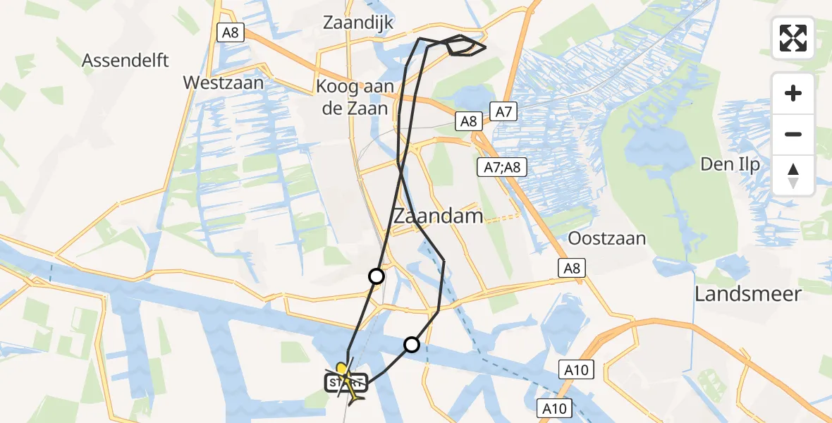 Routekaart van de vlucht: Lifeliner 1 naar Amsterdam Heliport, Grote Tocht