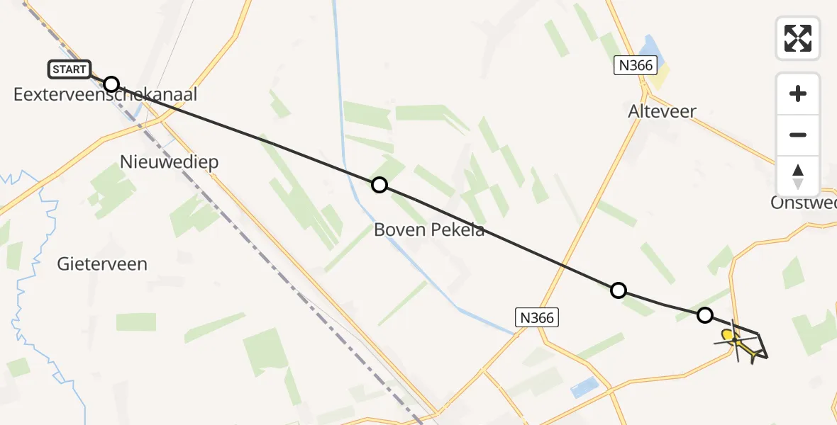Routekaart van de vlucht: Lifeliner 4 naar Onstwedde, Bareveldstraat