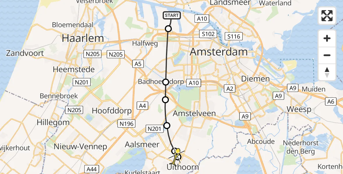 Routekaart van de vlucht: Lifeliner 1 naar Uithoorn, Westpoort