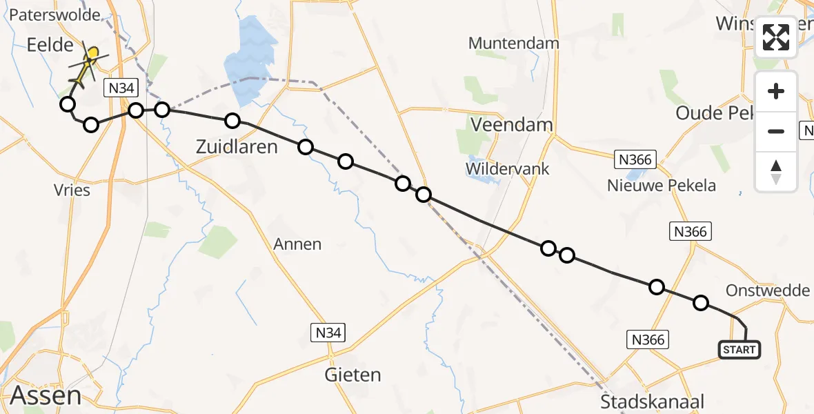 Routekaart van de vlucht: Lifeliner 4 naar Groningen Airport Eelde, Veenhuizen