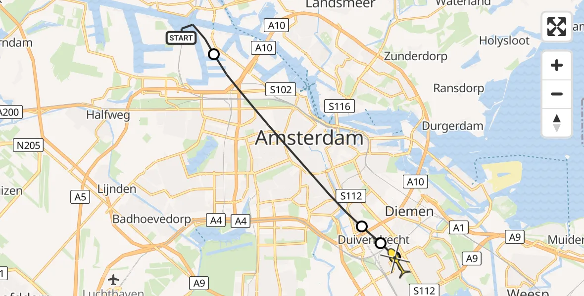 Routekaart van de vlucht: Lifeliner 1 naar Amsterdam, Grote Tocht