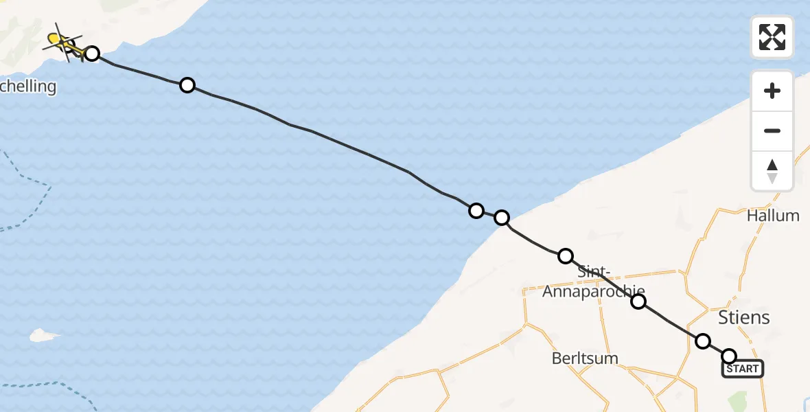 Routekaart van de vlucht: Ambulancehelikopter naar Baaiduinen, Skrédyk