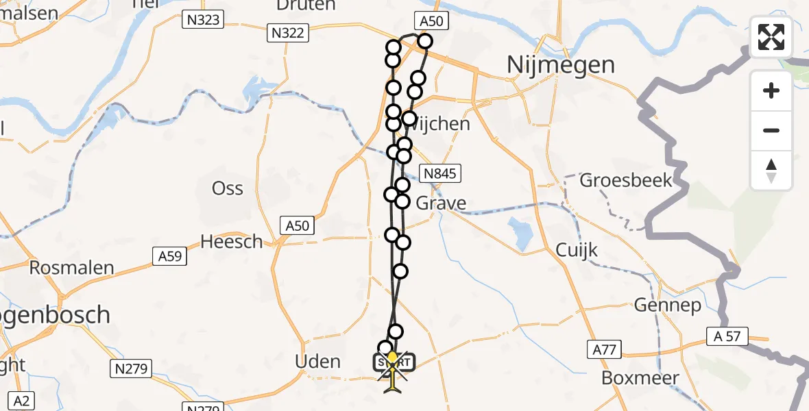 Routekaart van de vlucht: Lifeliner 3 naar Vliegbasis Volkel, Trentse Bossen
