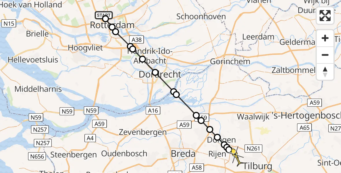 Routekaart van de vlucht: Lifeliner 2 naar Tilburg, Deelenpad