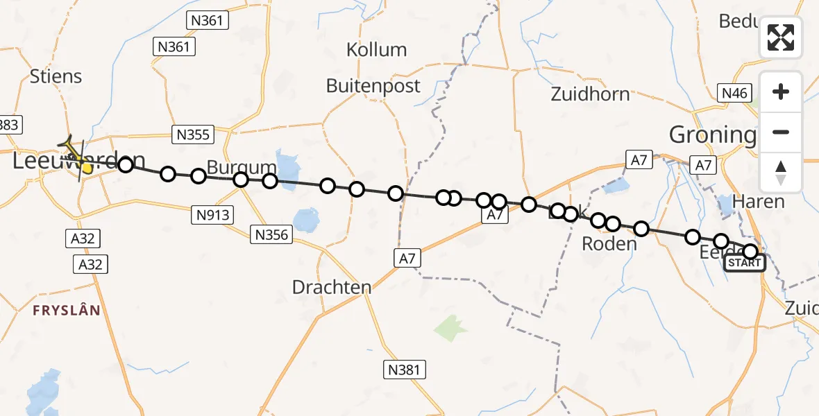 Routekaart van de vlucht: Lifeliner 4 naar Leeuwarden, Oosterbroek