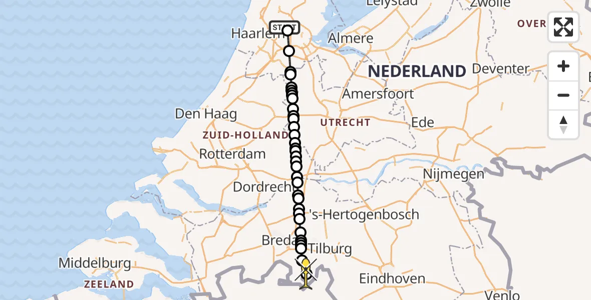 Routekaart van de vlucht: Lifeliner 1 naar Baarle-Nassau, Hornweg