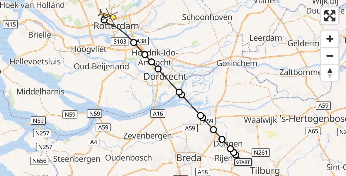 Routekaart van de vlucht: Lifeliner 2 naar Rotterdam The Hague Airport, Riethovenerf