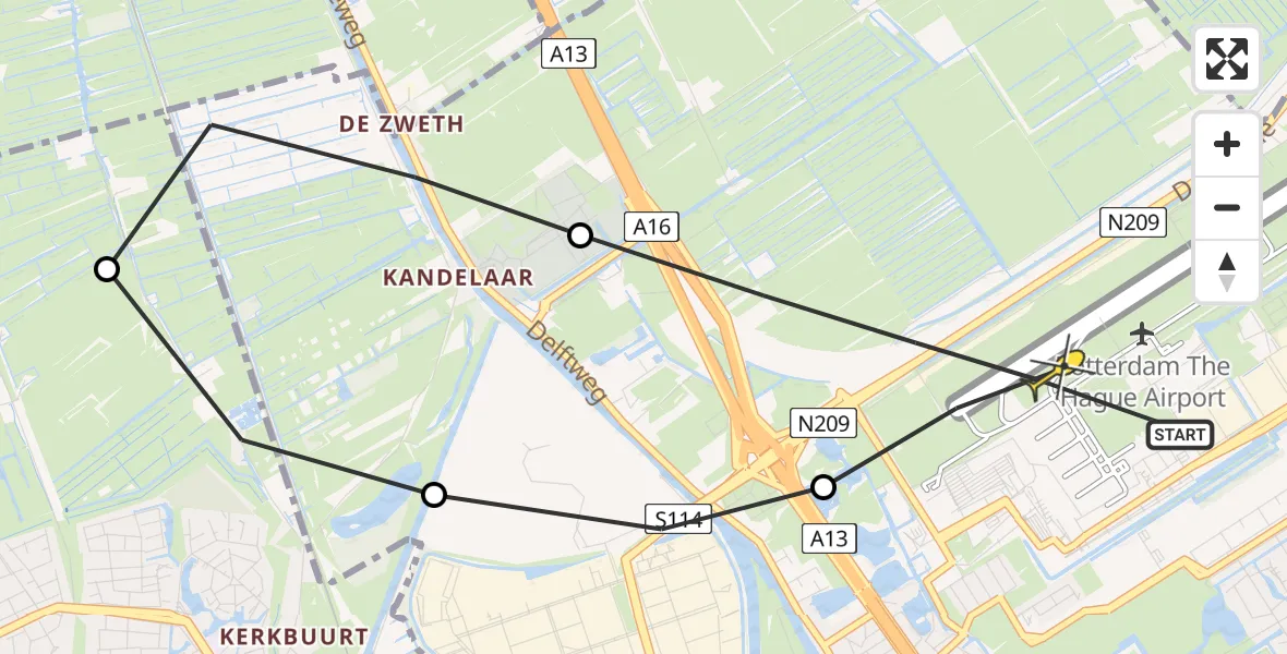 Routekaart van de vlucht: Lifeliner 2 naar Rotterdam The Hague Airport, Groeneweg